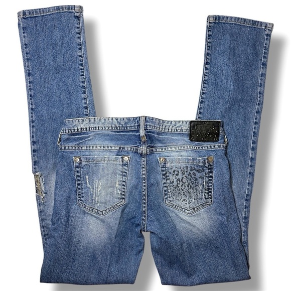 VINTAGE GUESS Scarlet Skinny Leg Bedazzle Y2K Low Rise Hip Hugger Denim Jeans 27 - Picture 2 of 16